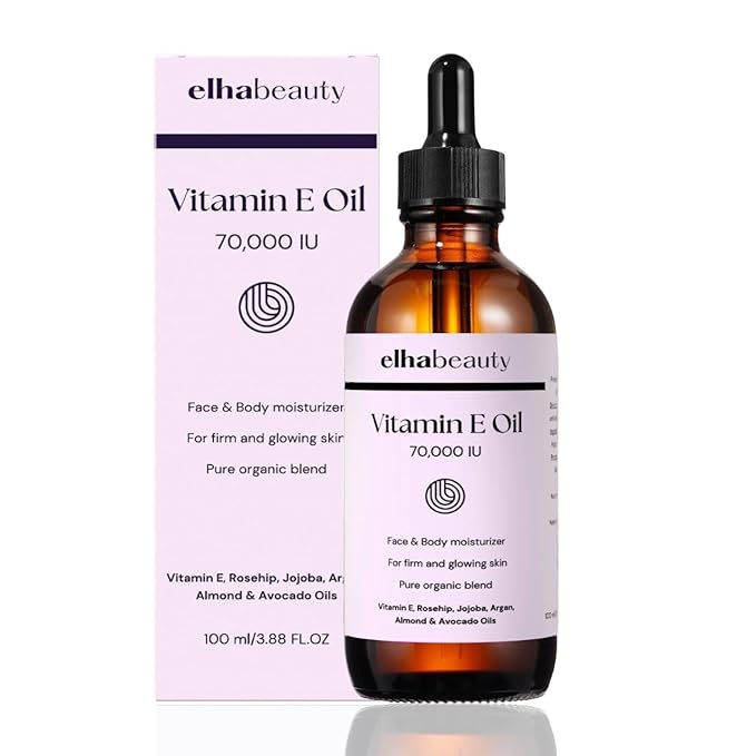 Vitamin E Rose Oil with Organic Rosehip, Avocado, Jojoba, Argan and Almond Oils, Face and Body Moisturizer for a Firm and Healthy Skin, 3.88 fl oz