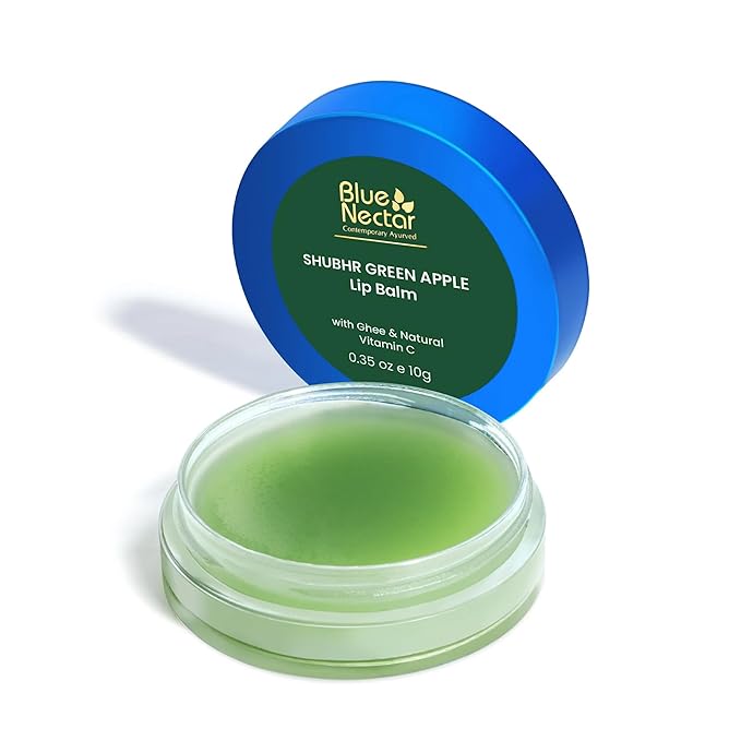 Blue Nectar Herbal Ayurvedic Lip Balm with Green Apple Vitamin C & Organic Ghee for Dry Lips | Hydrating Lip Gloss with Clean Ingredients (0.35 oz, 10 herbs)