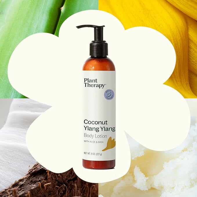 Plant Therapy Coconut Ylang Ylang Body Lotion with Aloe & Shea 8 oz Sweet Tropical Natural Scent with Floral Warmth, Everyday Hydration for Soft, Smooth Skin, Lightweight Feel Absorbs Without Residue