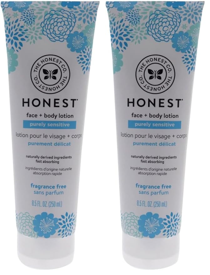 The Honest Company Purely Simple Fragrance-Free Face and Body Lotion for Sensitive Skin, Fragrance Free, 8.5 Fluid Ounce (Pack of 2)
