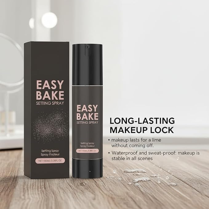 Easy Bake Setting Spray, Waterproof & Oil-Control Pore Smoothing Vegan Skin Care, 16H Long-Lasting, Sweatproof Formula for Matte Finish Makeup Sealant, 100ml