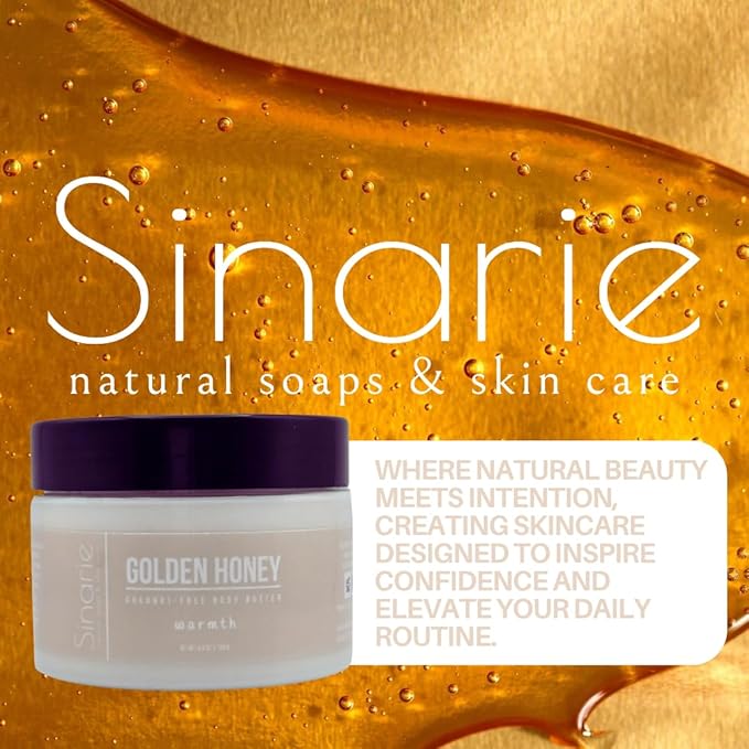Sinarie Coconut-Free Body Butter | Luxurious Hydration with Shorea Butter, Evening Primrose Oil, Argan & Moringa Oil | Non-Greasy, Natural Ingredients | For Sensitive Skin (5.3 oz., Golden Honey)