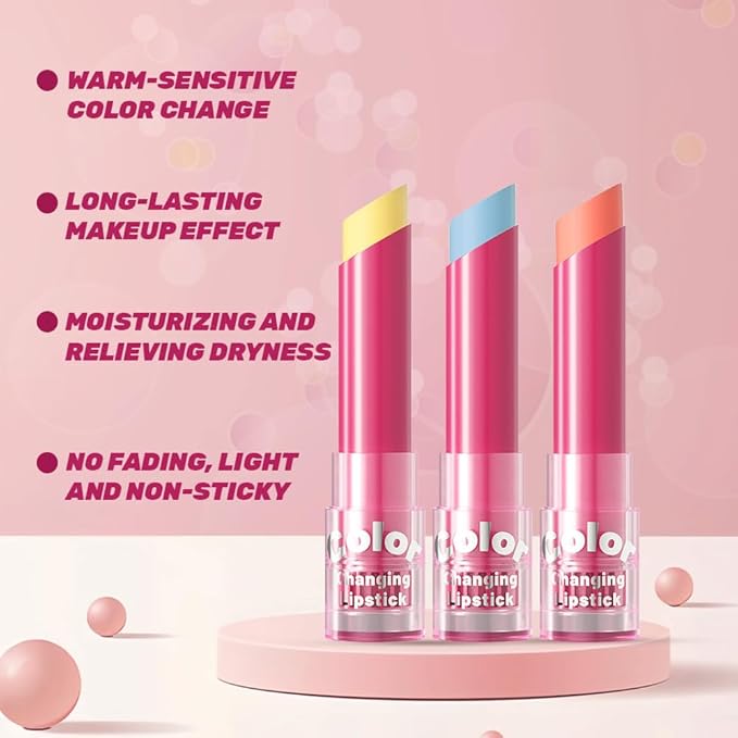 BINGBRUSH 3PCS Color Changing Lipstick Set, PH Lip Balm set Mood Lipstick, Natural Color-Changing Tint with Deep Moisture, Long Lasting Personalized Lip Gloss for Daily Wear or Gifts-SetA