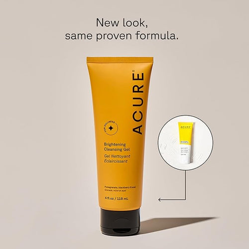 Acure Brightening Cleansing Gel - Vegan Face Scrub, Gentle Facial Cleanser for Radiant Skin with Pomegranate, Blackberry & Acai Infused, Antioxidant-Rich Formula for All Skin Types - 4 fl oz