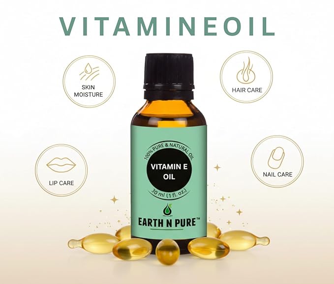 Earth N Pure Vitamin E Oil Therapeutic Grade for Skin, Hair and Nails with Glass Dropper 15 ml