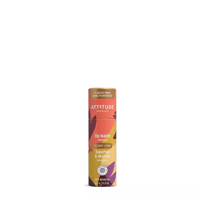 ATTITUDE Lip Balm SPF 15, Mineral Sun Protection, Zinc Oxide, Shea Butter, Argan & Castor Oils, EWG Verified, For Dry Lips, Men and Women, Mango, 0.3 Oz