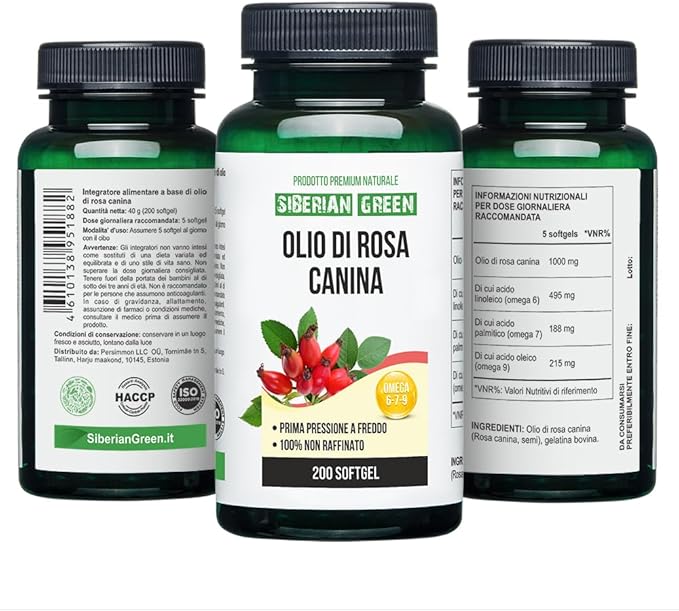 Siberian Green Rosehips Seed Oil Capsules 200 Softgels Wild Harvested Siberia Altai Cold Pressed Unrefined