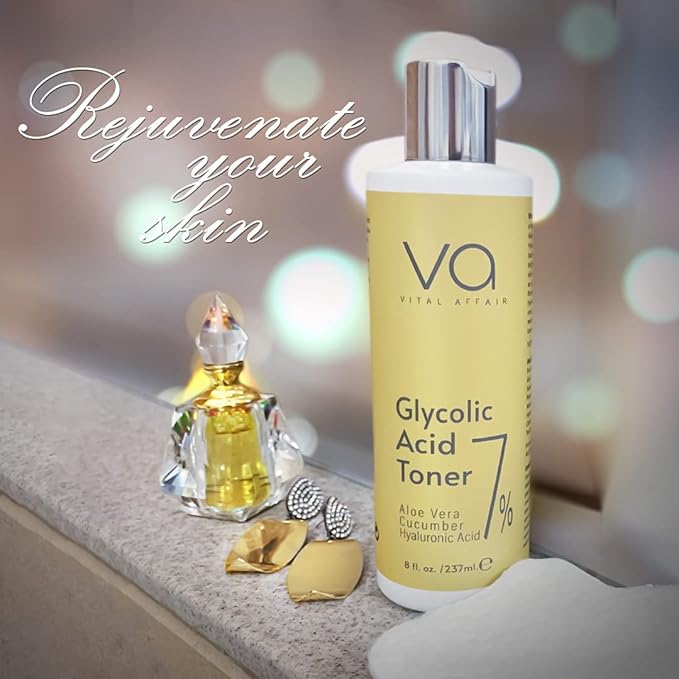 Glycolic Acid Toner for Face - Age Defying, Pore Minimizer for Face, Exfoliating Toner - with Aloe Vera, Cucumber, Hyaluronic Acid - AHA Toner - Alcohol Free Toner-for All Skin Types-By Vital Affair.