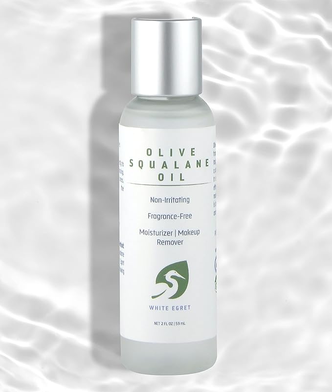 White Egret Olive Squalane Oil with Non-Irritating and Fragrance Free Attributes That Moisturizes and Removes Makeup, 2 fl. oz
