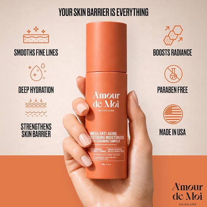 Omega Multi-Ceramide Face Moisturizer – Lightweight, Hydrating Barrier Repair Moisturizer & Ceramide Moisturizer Cream with Omegas 5-6-9, Pomegranate & Vitamin E for Sensitive & Acne-Prone Skin, 1.7oz