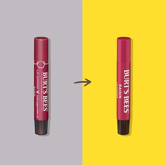 Burt's Bees Lip Shimmer, Raisin, Tinted Lip Balm Stick, Moisturizing for All Day Hydration with Natural Glowy Pigmented Finish & Buildable Color, 1 Count, 0.09 Oz