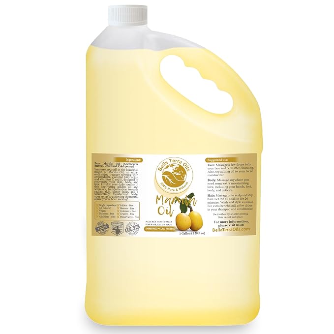 Bella Terra Oils Pure Marula Oil for Skin – 1gallon, Silky Smooth, Lightweight, Non-Greasy, Antioxidant-Rich