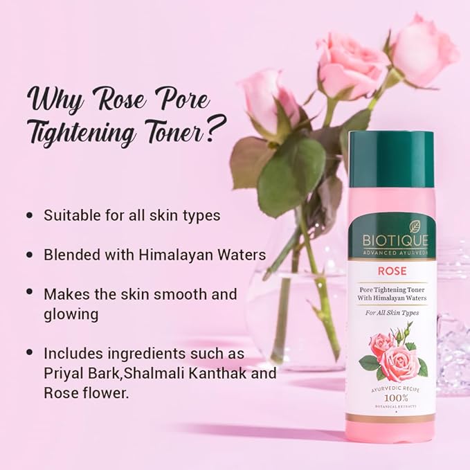 Biotique Pure Rose Water, Rejuvenating Mist For Face and Body Steam Distilled, for all Skin Types Rose Toner, 120ml