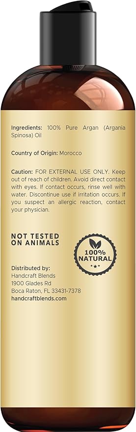 Handcraft Blends Moroccan Argan Oil - 8 Fl Oz - 100% Pure and Natural - Premium Grade Carrier Oil for Skin and Hair - Hair and Body - Massage - Cold-Pressed
