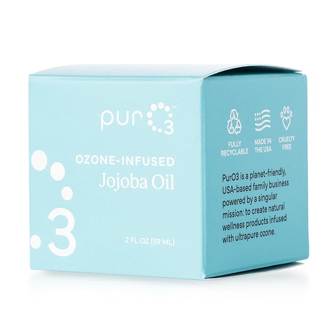 PurO3 Ozonated Jojoba Oil – Pure, Natural, Organic Skincare for Face & Body – Oxygenated Healing Lotion, Moisturizer & Beauty Cream in a Glass Jar – O3 Therapy Salve, 2 oz