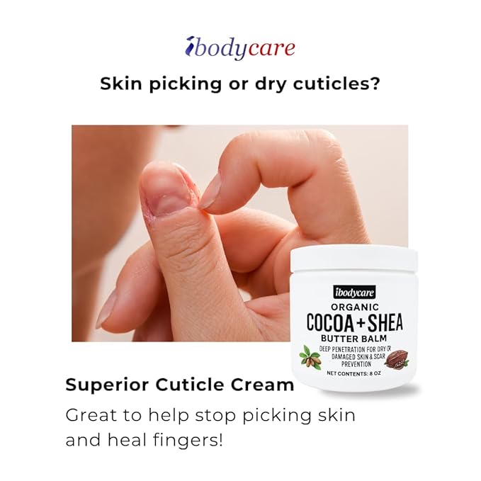Organic Raw Shea Butter Cocoa Butter Body Balm with Coconut Oil, 8 oz Unrefined Natural Body Butter Blend for Women, Men, Kids, and All Skin Types