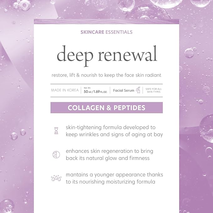 Collagen and Peptides Face Serum - Reduce Wrinkles & Fine Lines, Moisturizing, Skin Firming & Lifting Facial Serum - Cruelty Free Korean Skin Care For All Skin Types - 1.69 Fl. oz/ 50ml