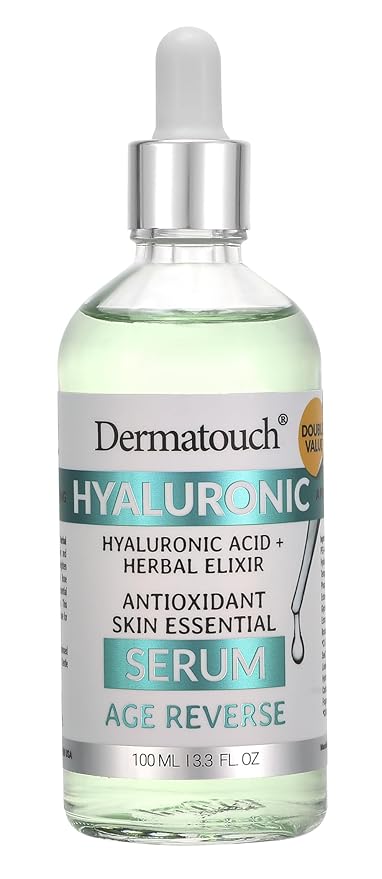 Dermatouch Hyaluronic Acid Serum With Peptides, Rose Extract, and Vitamin C, A, & E, Daily Herbal Face Serum With Vitamins and Antioxidants, Clean Skin Care, Vegan, Non GMO, Made in USA, 3.3 Fl Oz