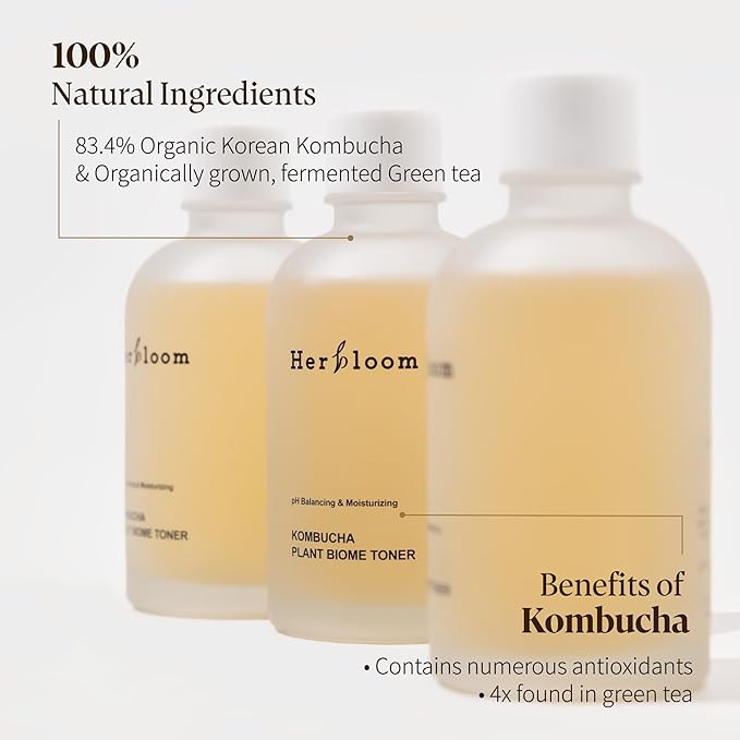 Herbloom Organic Kombucha Biome Toner - Hydrating Facial Toner with Triple Hyaluronic Acid, Skin Toner, Toner for Oily Skin, Face Toner, Vegan Korean Skincare, 5.07fl.oz.