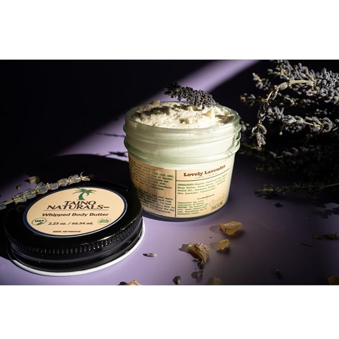 Whipped Body Butter – Lovely Lavender – Floral Scent, Shea & Mango Butter – 100% Natural Moisturizer for Dry Skin – 2.25 oz – Glass Jar