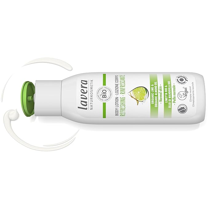 lavera Body Lotion Refreshing - Body Milk with lime & almond oil fragrance - body milk for normal skin - PETA certified - biodegradable - vegan - natural cosmetics - 6.76 fl.oz.