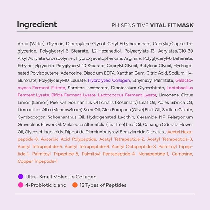 SAM’U PH Sensitive Vital Fit Face Mask – Firming & Barrier Repair Creamy Sheet Mask with 12 Peptides and Collagen, Travel-Friendly Korean Skincare (5 Sheets)