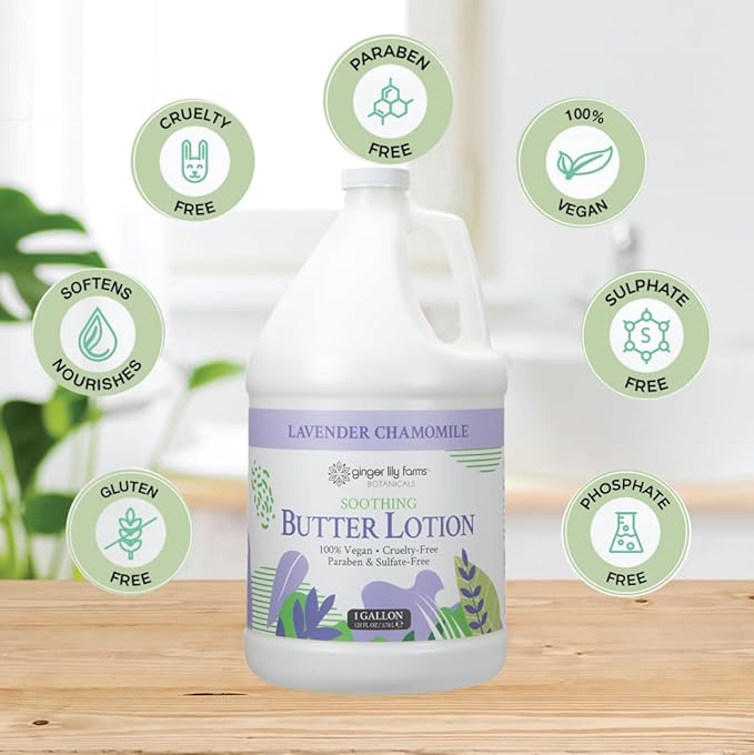 Ginger Lily Farms Botanicals Soothing Butter Lotion for Dry Skin, 100% Vegan & Cruelty-Free, Lavender Chamomile Scent, 1 Gallon (Pack of 4)