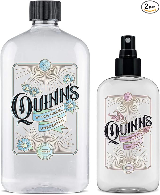 Quinn's Alcohol Free Unscented Witch Hazel with Aloe Vera 16oz & Quinn’s Alcohol Free Lavender Water-Natural Pillow Spray and Facial Body Mist 8oz