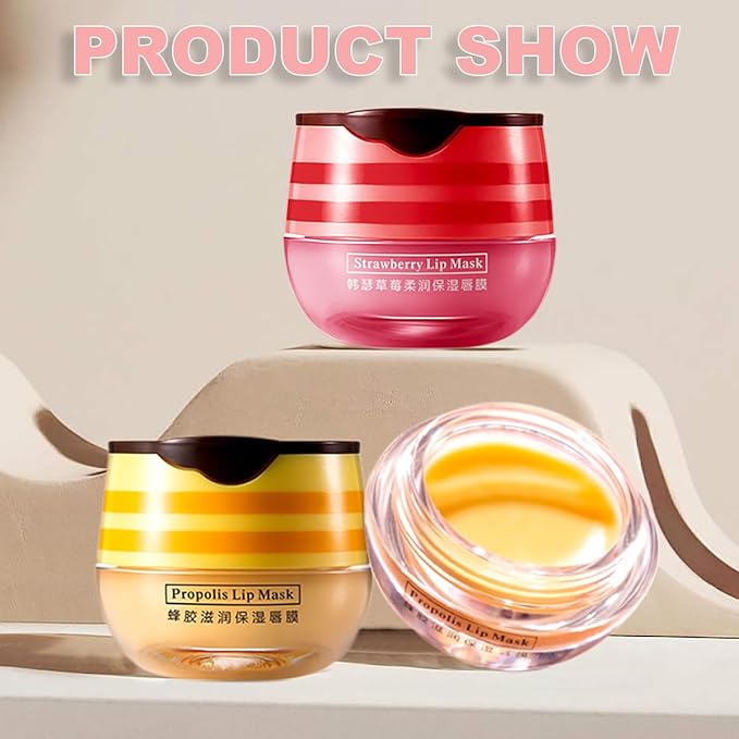 Honey Lip Balm Sleeping Lip Mask, Hydrating Propolis Lip Sleeping Mask, Moisturizing & Prevention Dry and Cracked Lip Scrubs Exfoliator, Lip Repair Nourishes the Lip Skin