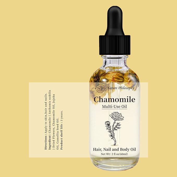 NP NATURES PHILOSOPHY Chamomile Multi-Use Oil for Face, Body and Hair - Organic Plant Fragrant Essential Oil for Dry Skin, Scalp and Nails - 2 Fl Oz