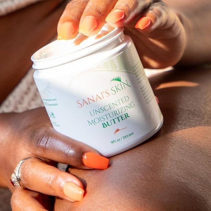 Sanai's Skin Moisturizing Body Butter | Unscented Moisturizing Butter | Moisturizing & Nourishing for Normal to Eczema Skin | Shea Butter, Sweet Almond Oil, Castor Oil - 8 oz