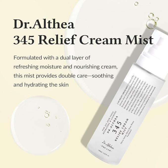 Dr.Althea 345 Relief Cream Mist | Hydrating Facial Mist with Rice Extract | Soothing Care for Sensitive Skin | Vegan Korean Skincare, 2.02 Fl Oz (Pack of 2)