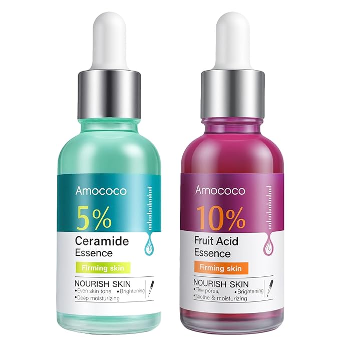 5% Ceramide Moisturizing Serum & 10% AHA Gentle Exfoliating Duo Set, 30ml x 2 | Fragrance-Free Hydration & Smoothing for Radiant Skin | All Skin Types