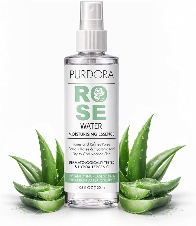 Rose Water Face Mist Toner with Aloe Vera & Hyaluronic Acid – Hydrating & Soothing Spray for Redness, Dry & Acne-Prone Skin – Natural, Alcohol-Free – 4.05 fl oz