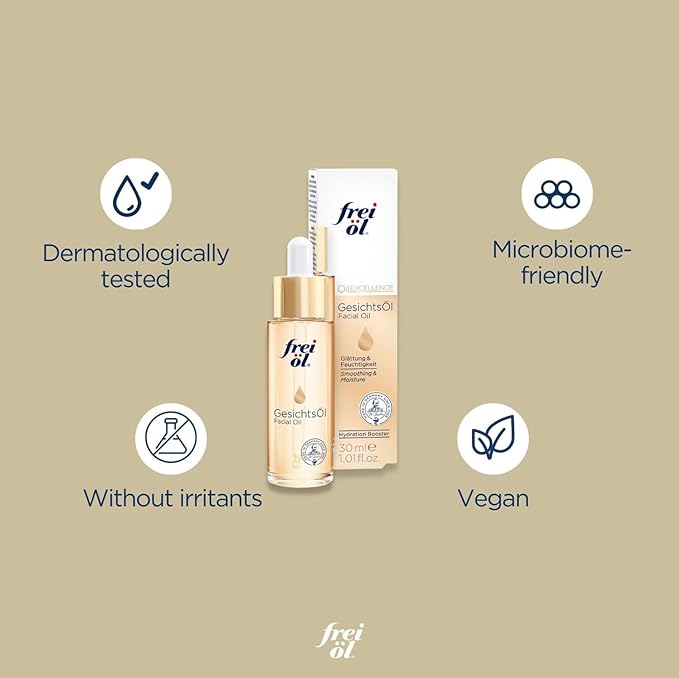 frei öl facial oil – visibly smooth skin – with vitamin E & omega-6 fatty acids – moisturising facial care – vegan – 30 ml / 1.01 fl oz