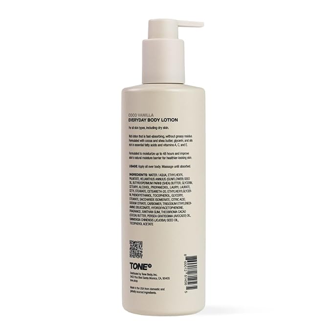 TONE Everyday Body Lotion, 12.2 Oz, Coco Vanilla, Fast Absorbing & Hydrating Body Lotion for All Skin Types Made with Shea Butter and Vitamin E for Soft Skin, Paraben-Free