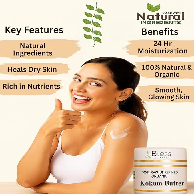 Organic Raw Kokum Butter 100% Pure,Natural & Unrefined| Skin Moisturizer For Face, Body & Hair| 1 LBS/450 GM Ivory / White Grade A | DIY Creams, Balms, Lotions, Soaps| Moisturizes Dry Skin