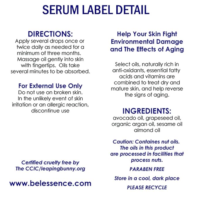 Bel Essence Anti-Wrinkle Oil Serum for Face - 100% Natural, Organic Hydrating Serum with Argan Oil-Anti Aging Serum Reduces Fine Lines, Firms Skin, Evens Skin Tone-All Skin Types-2 oz