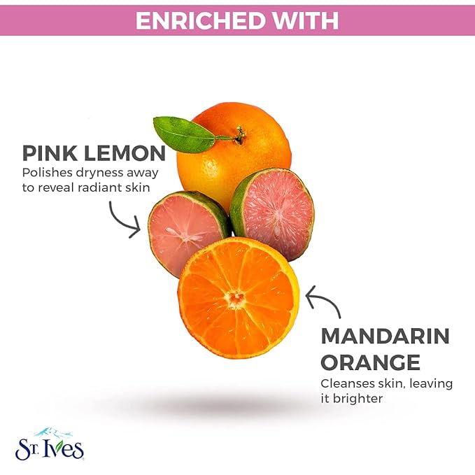 St. Ives Radiant Skin Face Scrub For Dull Skin Pink Lemon and Mandarin Orange Dermatologist-Tested Face Wash Scrub With 100 percent Natural Exfoliants 6 oz