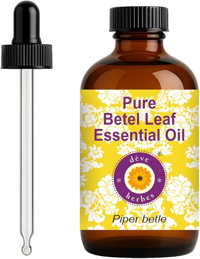 Deve Herbes Pure Betel Leaf Essential Oil (Piper betle) with Glass Dropper Steam Distilled 120ml (4 oz)