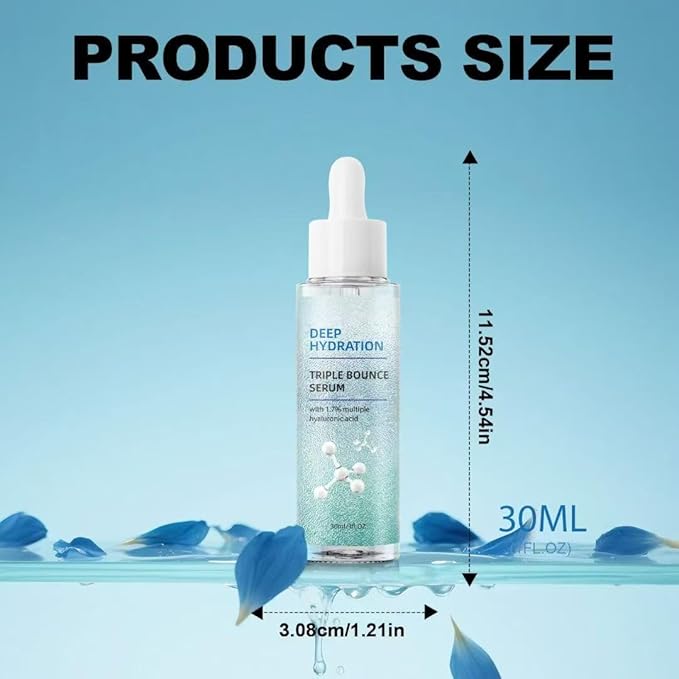 Triple Bounce Hyaluronic Acid Serum 1.7% Multi-Molecular Weight, Lightweight Daily Face Serum for Deep Hydration Plumping Bouncy Skin, Vegan Cruelty-Free Moisturizing Facial Serum 30ml/1 Fl Oz