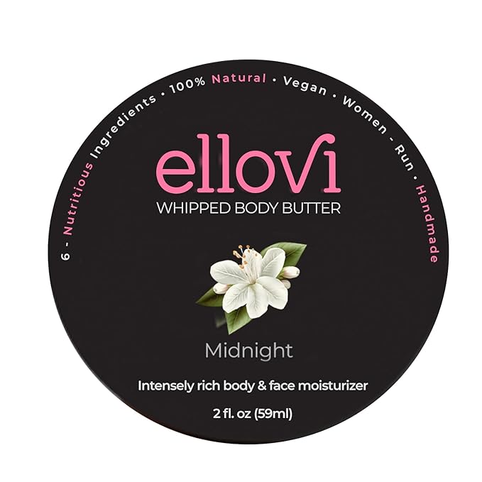 Ellovi All-Natural Luxuriously Whipped Body Butter - Midnight - Pure Enough to Eat - Made With Just 6 Vegan Ingredients - 100% Plant-Based Luxury Moisturizer For Naturally Healthy Skin (2 fl. oz/59ml)