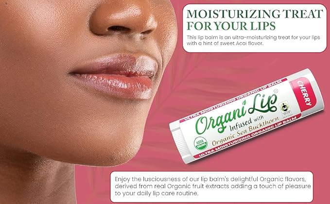 OrganiLip Lip Balm, Cherry Flavor, Ultra Hydrating Lip Moisturizer for Cracked or Dry Lips, Infused With Organic Sea Buckthorn, Oval Shaped Tube, USDA Certified Organic, 1 Pack