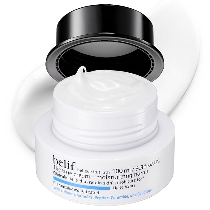 belif Moisturizing Bomb – Daily Ceramide Moisturizer with Peptide & Squalane, 48hr Hydration & Anti-Aging, Milky & Lightweight, Restores Skin Barrier, Korean Skincare, 3.3 fl oz (100ml)