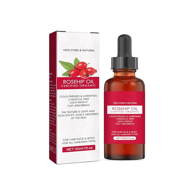 Certified Organic Rosehip Oil, Cold-Pressed, Chemical Free, Fast Absorbing, for Hair, Face & Body, 1 fl oz