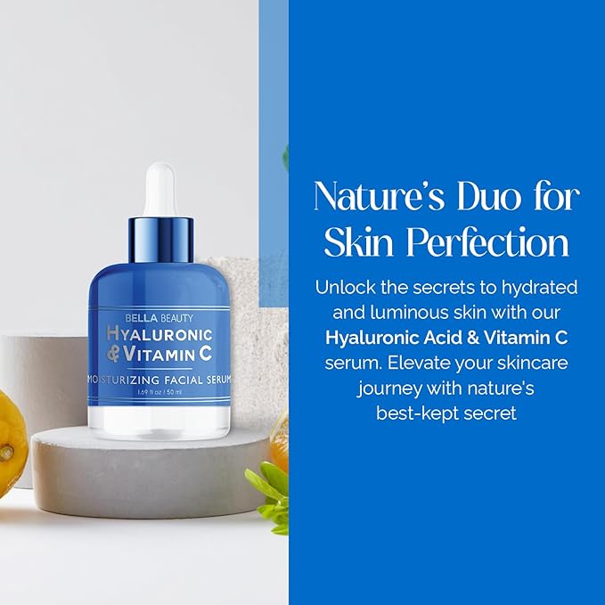 Bella Beauty Hyaluronic Acid & Vitamin C Moisturizing Facial Serum - Hydrating, Reduces Fine Lines & Wrinkles - Dermatologist Tested, Korean Skin Care for All Skin Types - 1.69 Fl. Oz (2 Pack)