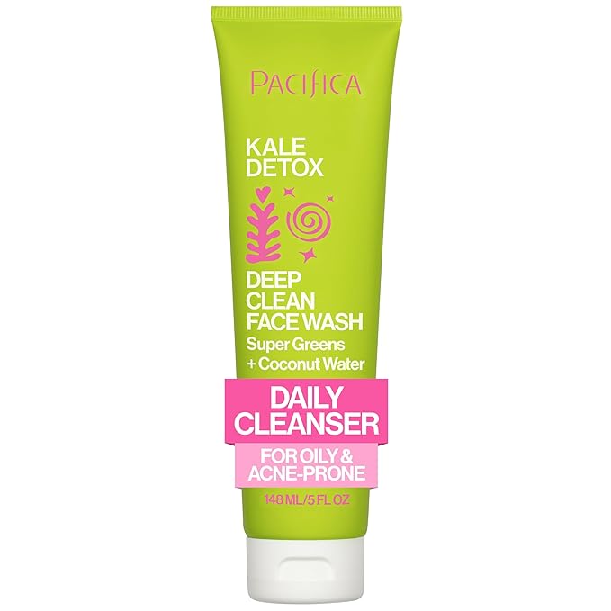 Pacifica Kale Detox Face Wash for Oily & Acne-Prone Skin, Deep Cleansing Facial Cleanser & Makeup Remover with Super Greens Kale, Seaweed & Clay, 5 fl oz –Clean Beauty, Vegan & Cruelty-Free