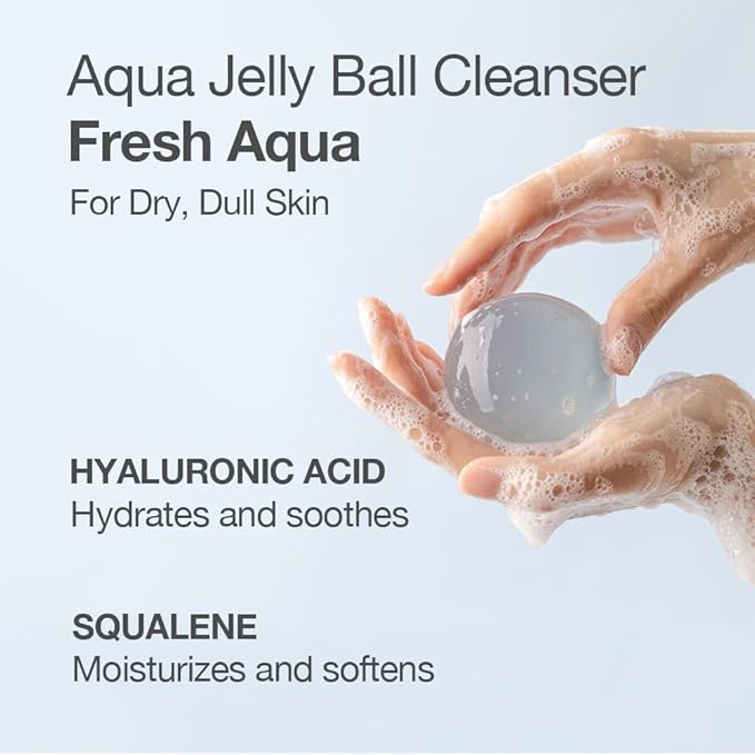 Naisture Be Bare Jelly Ball Cleanser, Daily Face Wash Korean Skin Care Cleanser Ball for Dry Skin with Squalane & Hyaluronic Acid for Skin Hydration and Moisturizing - Fresh Aqua (1.41oz)