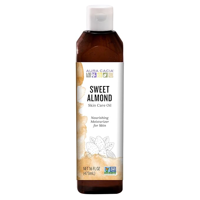 Aura Cacia Natural Skin Care Oil Sweet Almond | 16 Fluid Ounces (Pack of 2)