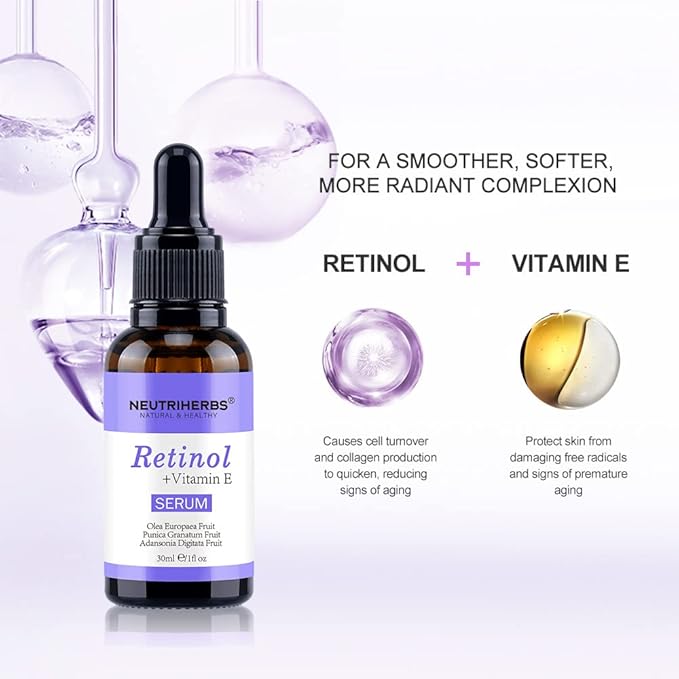 Neutriherbs Retinol Serum for face, Anti Aging Night Serum, Smooth Wrinkle and Fine Lines, Repair Hyaluronic Acid Antioxidant Facial Serum - 30ml/1fl oz